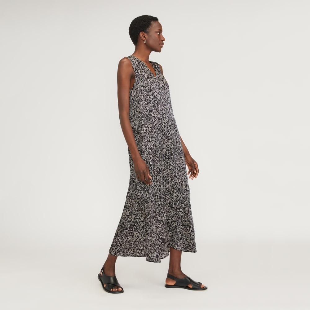 Everlane Black & White Splatter Print Satin Maxi Dress